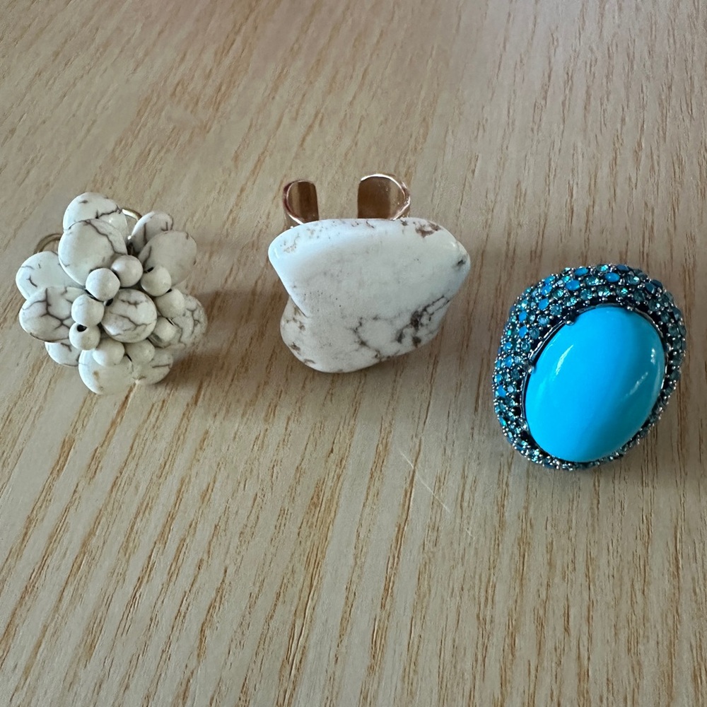 Turquoise and White Stone Rings 3 total